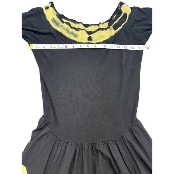 Luna Luz Black Yellow Tie-Dye Dress With 3/4 Sleeves Artsy Boho Womens Size S - Picture 6 of 8